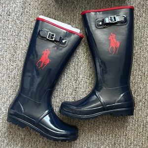 Navy Blue Polo Rain Boots, Junior size 6